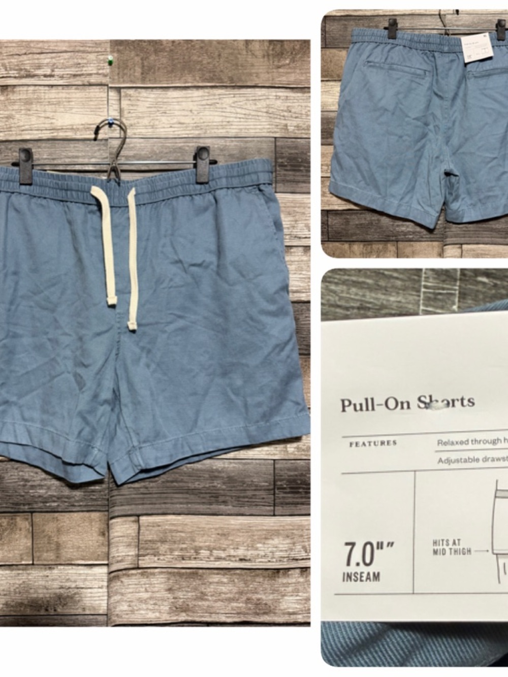 Goodfellow Pull On Shorts Men’s XL Blue 7 Inch Inseam Drawstring Lyocell Cotton